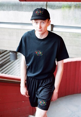 SHORTS IN BLACK WITH BE HAPPY EMBROIDERY