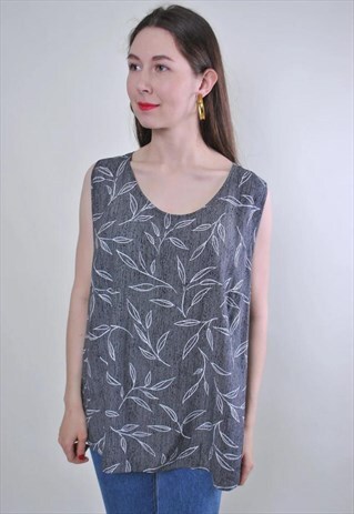 WOMEN RETRO GREY FLORAL TANK TOP