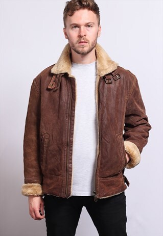 VINTAGE LEATHER AVIATOR FLEECE JACKET