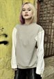 ASYMMETRIC REWORKED SWEATSHIRT 2 FABRIC STITCHED TOP IN GREY