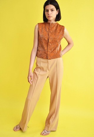 VINTAGE 70'S RETRO LIGHT BROWN HIGHWAISTED FLARE TROUSERS