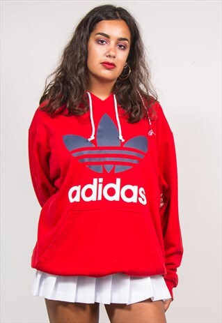 90'S VINTAGE RED ADIDAS TREFOIL HOODIE SWEATSHIRT
