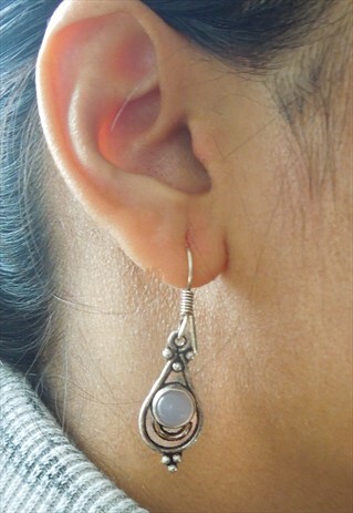 SILVER COLOUR EARRINGS WITH PINK STONE