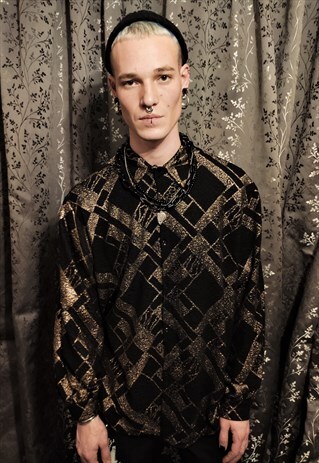 OVERSIZE DROP SHOULDER GOLDEN FOIL PARTY RAVE SHIRT TOP