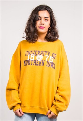VINTAGE 90'S YELLOW COLLEGE UNIVERSITY SWEATSHIRT