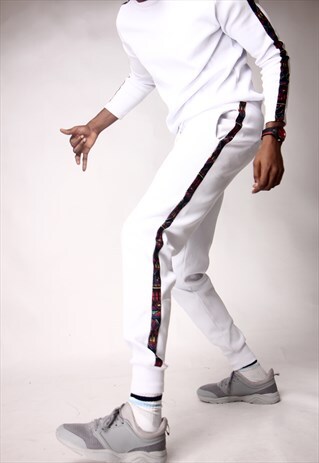 WHITE RIBBED CRUX TRIBE TRACK PANTS
