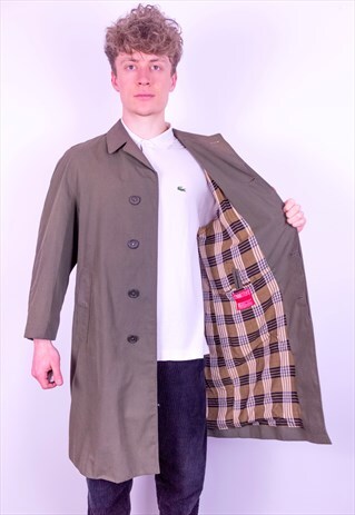 VINTAGE BURBERRY CHECK LINED TRENCH COAT JACKET IN BROWN M