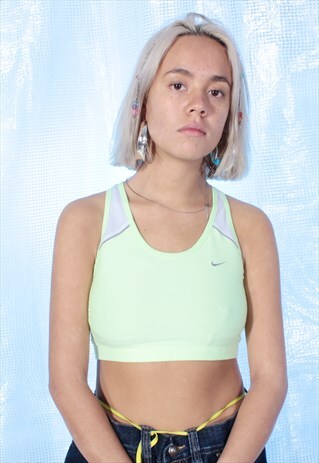 VINTAGE NIKE LIME GREEN AND SILVER SPORTS CROP TOP