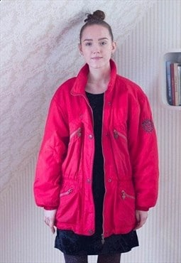 Bright red high neck vintage padded jacket