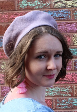VINTAGE 90'S WOOLMARK LILAC PASTEL PURPLE WOOL BERET