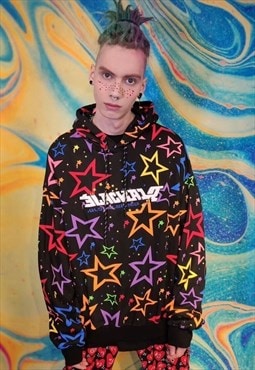 Rainbow star hoodie kawaii pullover raver jumper in black