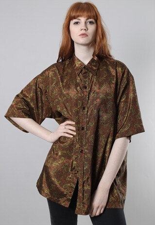 VINTAGE 70S SILK PAISLEY PATTERNED OVERSIZE SHIRT
