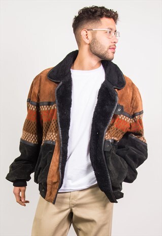 VINTAGE AZTEC JACKET SHEARLING SUEDE COAT
