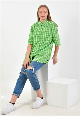 VINTAGE OVERSIZED CHECKED SHIRT IN GREEN