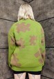 PUZZLE SWEATER KNITTED RETRO GAME JUMPER PREPPY TOP GREEN