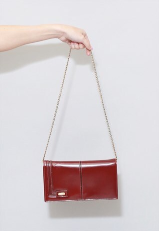 VINTAGE 1970'S MAROON LEATHER CHAIN SHOULDER BAG