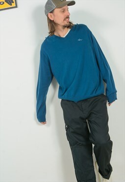 Vintage 90s Knitted Jumper Blue Unisex Size L