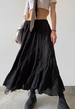Vintage Y2K 00s ruffle maxi skirt in black