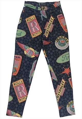 RARE VINTAGE 90S VERSACE PRINTED COLORFUL CAR LOGO TROUSERS