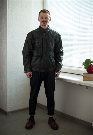 VINTAGE 80'S GREY LEATHER BOMBER JACKET