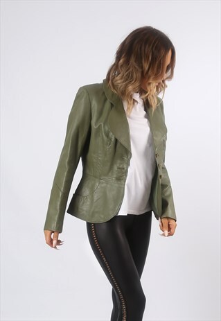 LEATHER FITTED JACKET 80'S UK 10 (BF4N)