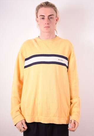 TOMMY HILFIGER MENS VINTAGE SWEATSHIRT JUMPER XL YELLOW 90S