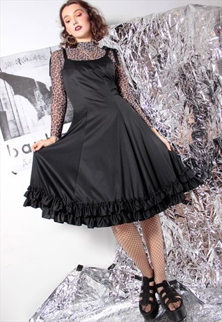 90S GRUNGE 80S GOTHIC BELL FRILL BLACK PARTY HALLOWEEN DRESS