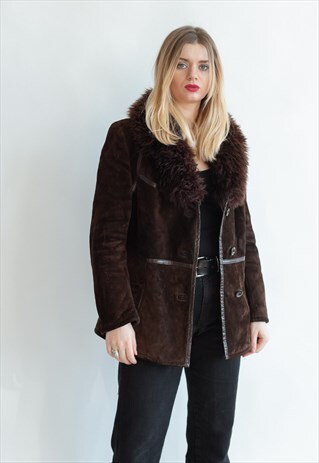 VINTAGE 70S BOHO FAUX FUR JACKET IN BROWN