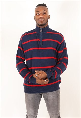 VINTAGE RALPH LAUREN CHAPS 1/4 ZIP JUMPER NAVY BLUE & RED