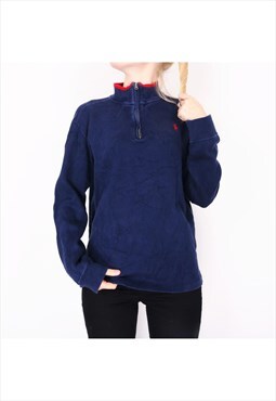 Ralph Lauren - Blue Embroidered Quarter Button Jumper - XLar