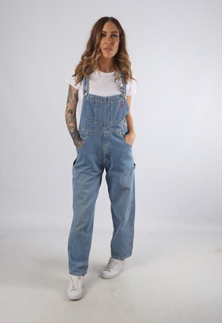 VINTAGE DENIM DUNGAREES WIDE TAPERED PETITE UK S 10 (93B)