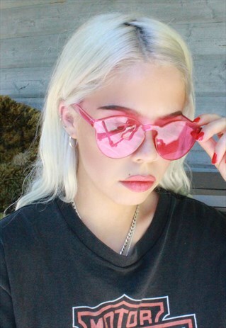 CANDY PINK RIMLESS ROUND SUNGLASSES