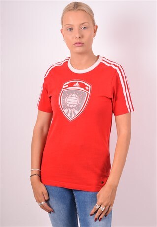 ADIDAS WOMENS VINTAGE T-SHIRT TOP MEDIUM RED 90S