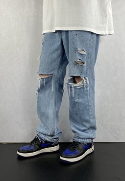 Light Blue Levis Paint Splatter Distressed Jeans Relaxed Fit