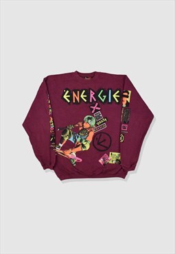Vintage 90s Energie Graphic Print Sweatshirt in Maroon