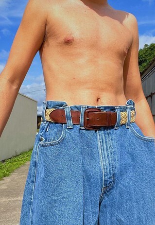 Vintage Y2k Woven & Leather Belt 