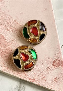 80s Rainbow Leopard Print Street Earrings Vintage Jewellery 