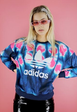 VINTAGE 90S Y2K BLUE NEON PINK BATIK ADIDAS JUMPER