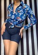 VINTAGE 70S MOD STRETCH NYLON SHIRT IN BLUE AND PINK FLORALS