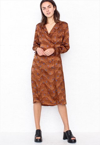 VINTAGE BROWN LONG SLEEVE MIDI DRESS