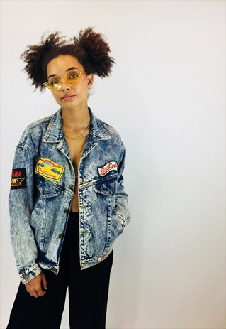 VINTAGE 80S ACID WASH DENIM PATCH JACKET