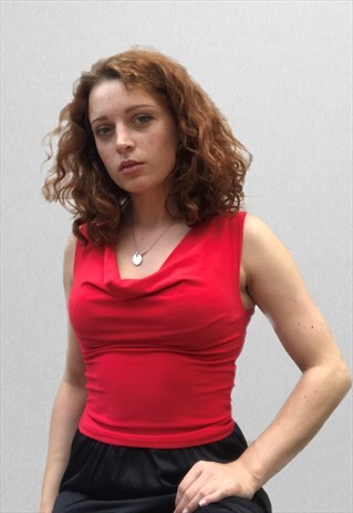VINTAGE 90S RED COWL NECK TOP