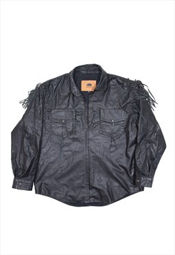 RUNNING BEAR Western Fringed Leather Jacket Black Mens 3XL