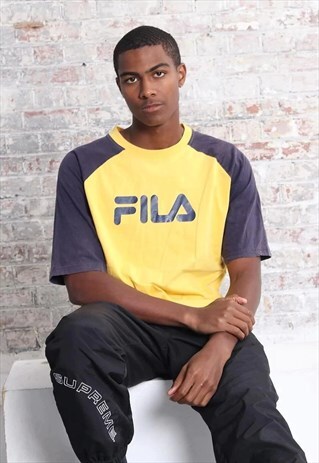 VINTAGE FILA BIG LOGO T-SHIRT YELLOW BLUE