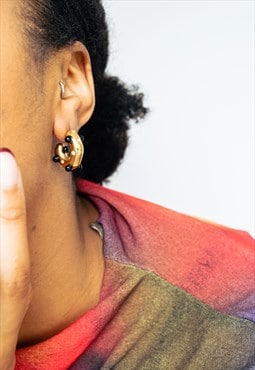 Pearl Black Crystal Hoop Earrings