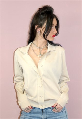 60S VINTAGE YELLOW BLOUSE SHIRT RETRO ROCKABILLY HIPSTER
