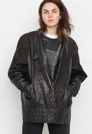 VINTAGE BLACK BROWN LEATHER JACKET COAT