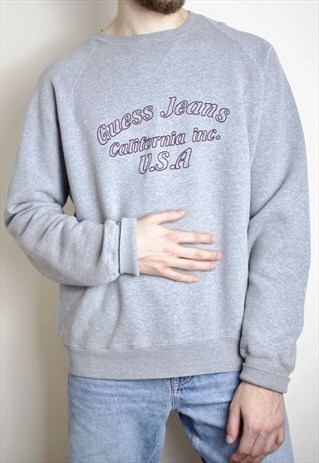 VINTAGE GUESS JEANS USA JUMPER GREY EMBROIDERED SWEATER