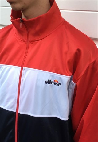 MENS RED BLUE WHITE ELLESSE ZIPPER JACKET SPORTSWEAR