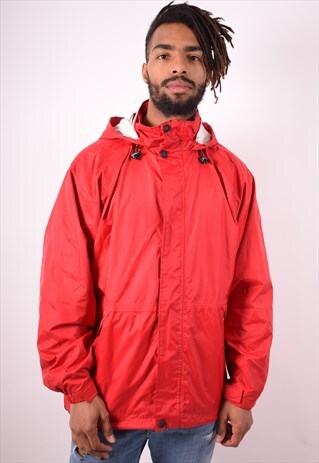 K-WAY MENS VINTAGE RAIN JACKET XL RED 90S